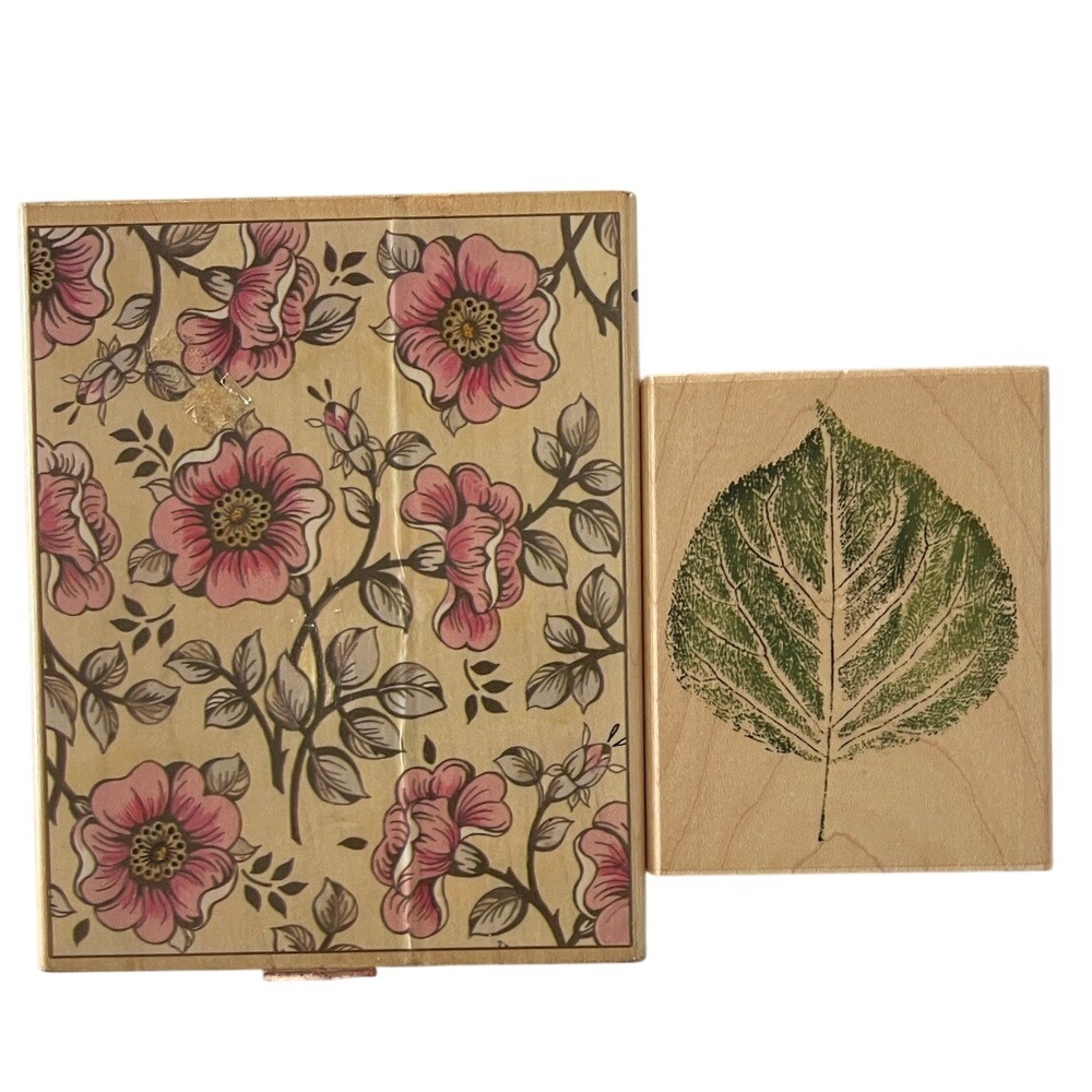 Rubber Stampede Floral & Leaf Wood Rubber Stamp Set